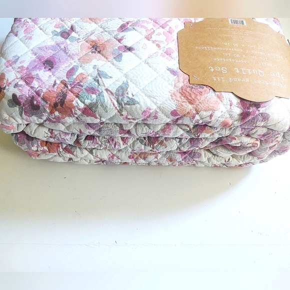 🎁Wildflower Cottages 3pc Quilt Set; Style: Daphnie-Rose Tan-K - Picture 3 of 7